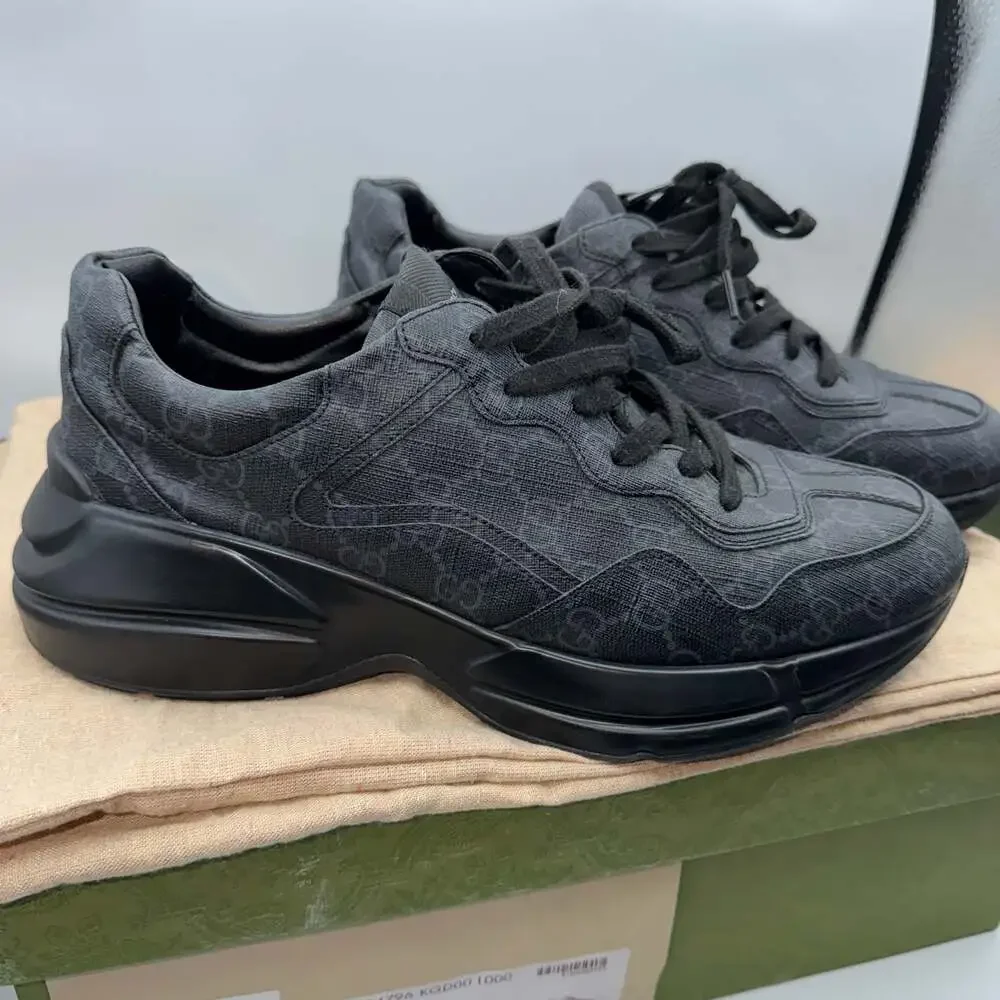 Gucci GG Rhyton Black Monogram Canvas Sneakers 704796 KGD00 1000